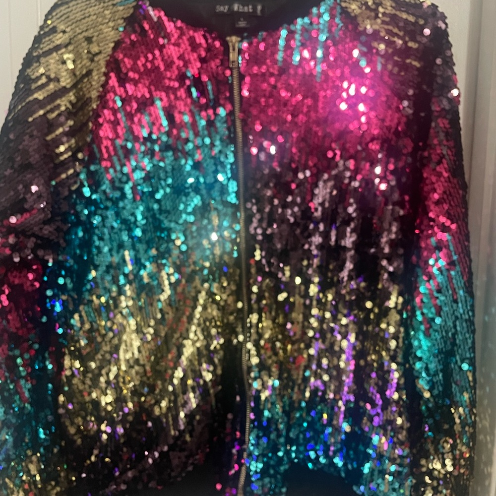 Say What? Sequin Jacket in Pink and Blue